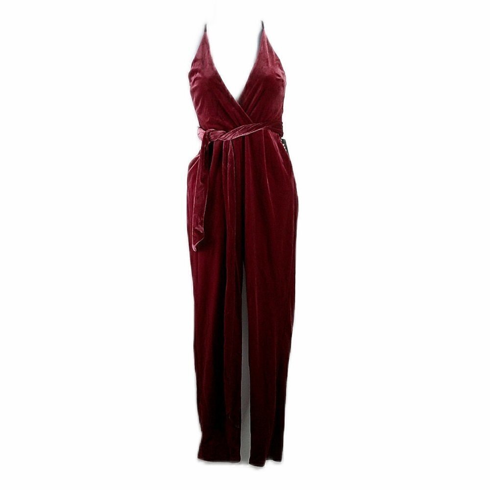 Express - V-Neck, Comfy, Claret Colored, Velour Jumpsuit - Size 0